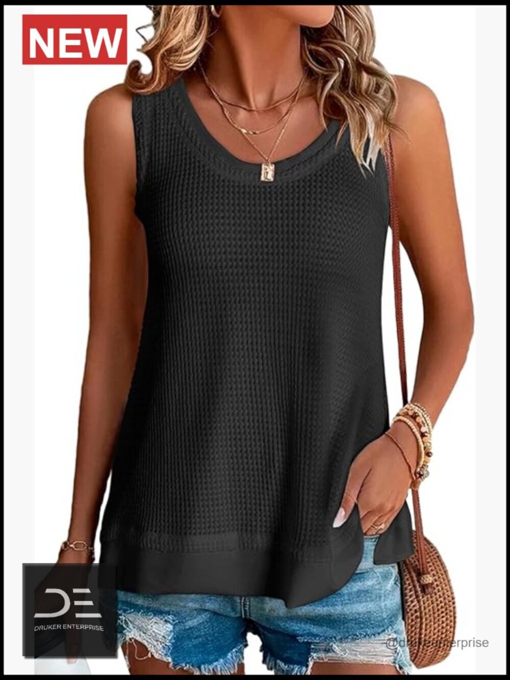 Waffle Knit Scoop Neck Sleeveless Tank Top
